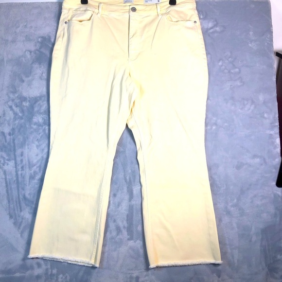 J. Jill Pants - J. Jill Denim Women's Kick-Flare Fringe Hemmed Pants Pale Yellow Size 18